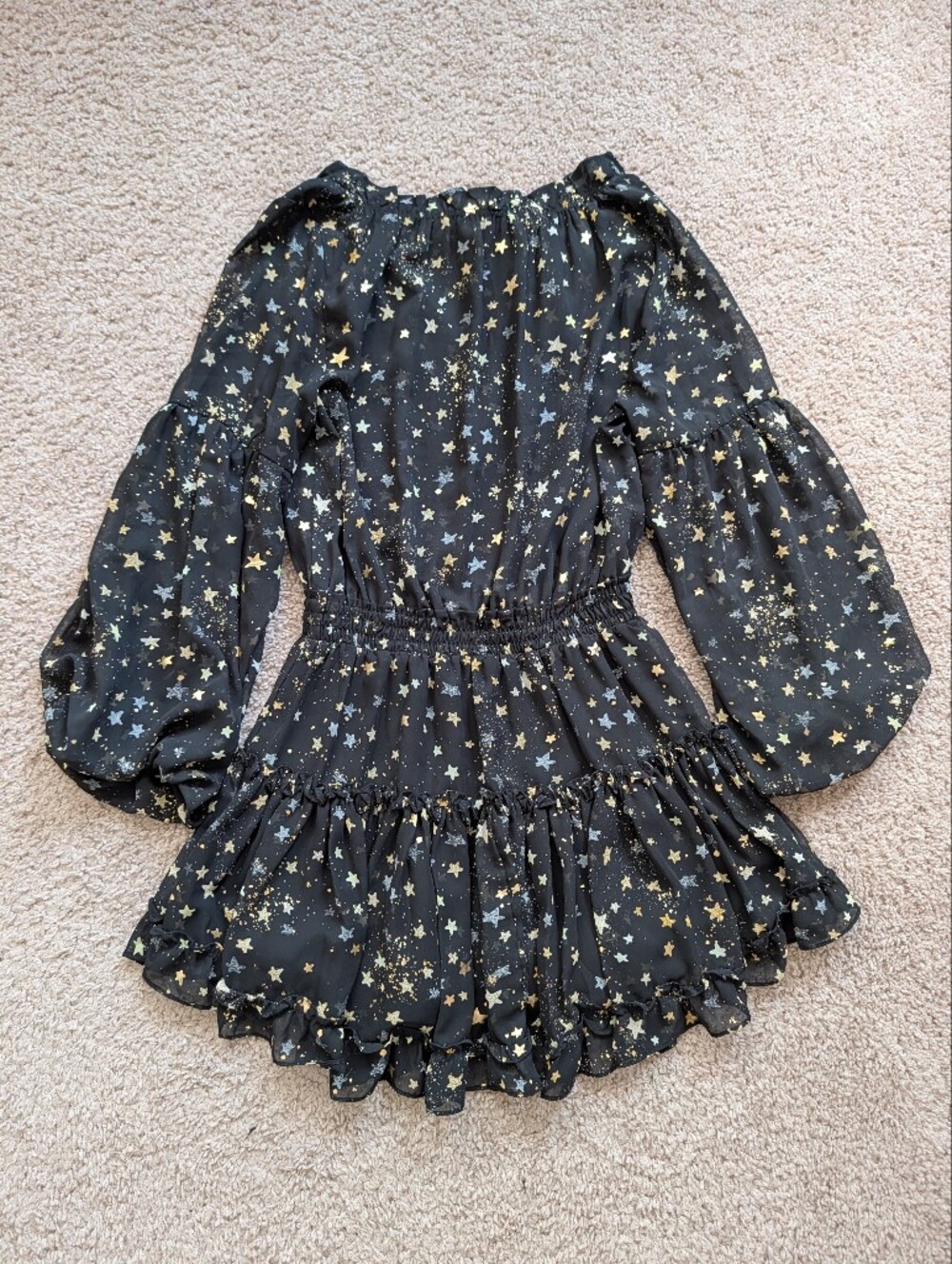 Buddy Love Womens Black Gold Star Zozo Whimsigoth Tiered Mini Dress Size Medium - Picture 3 of 11